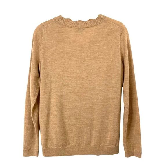 Talbots 100% merino wool scallop neck line sweater Size SP Petite camel tan neut - Picture 6 of 7